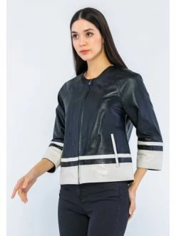 Budget 🎉 Jacken & Mäntel GIORGIO DI MARE Lederjacke In Schwarz/ Weiß Günstig Kaufen 🌟 -Giorgio Di Mare Shop giorgio di mare lederjacke in schwarz weiss 2