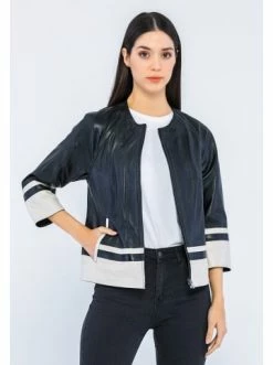 Budget 🎉 Jacken & Mäntel GIORGIO DI MARE Lederjacke In Schwarz/ Weiß Günstig Kaufen 🌟