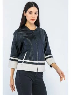 Budget 🎉 Jacken & Mäntel GIORGIO DI MARE Lederjacke In Schwarz/ Weiß Günstig Kaufen 🌟 -Giorgio Di Mare Shop giorgio di mare lederjacke in schwarz weiss 3