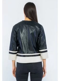 Budget 🎉 Jacken & Mäntel GIORGIO DI MARE Lederjacke In Schwarz/ Weiß Günstig Kaufen 🌟 -Giorgio Di Mare Shop giorgio di mare lederjacke in schwarz weiss 4